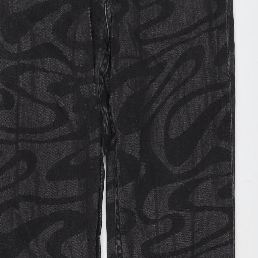 H&M Girls Grey Geometric Cotton Straight Jeans Size 11-12 Years Regular Button