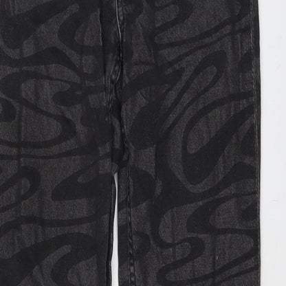 H&M Girls Grey Geometric Cotton Straight Jeans Size 11-12 Years Regular Button
