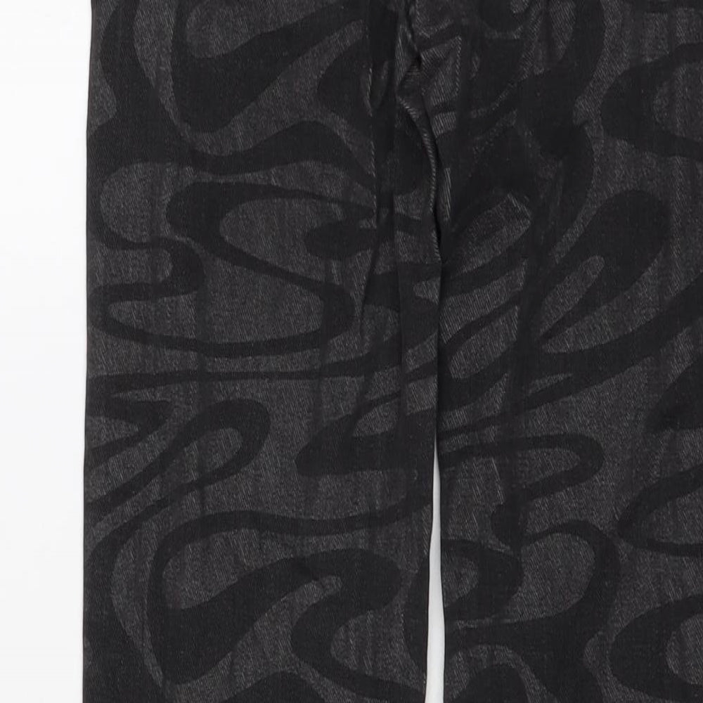 H&M Girls Grey Geometric Cotton Straight Jeans Size 11-12 Years Regular Button