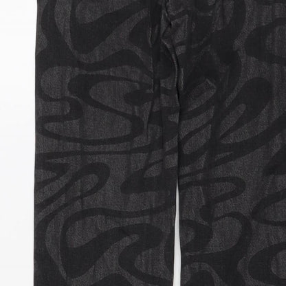 H&M Girls Grey Geometric Cotton Straight Jeans Size 11-12 Years Regular Button