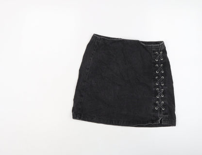 New Look Girls Black Cotton A-Line Skirt Size 13 Years Regular Zip