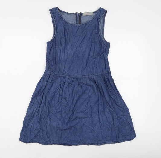 Dorothy Perkins Womens Blue Cotton A-Line Size 10 Round Neck Zip