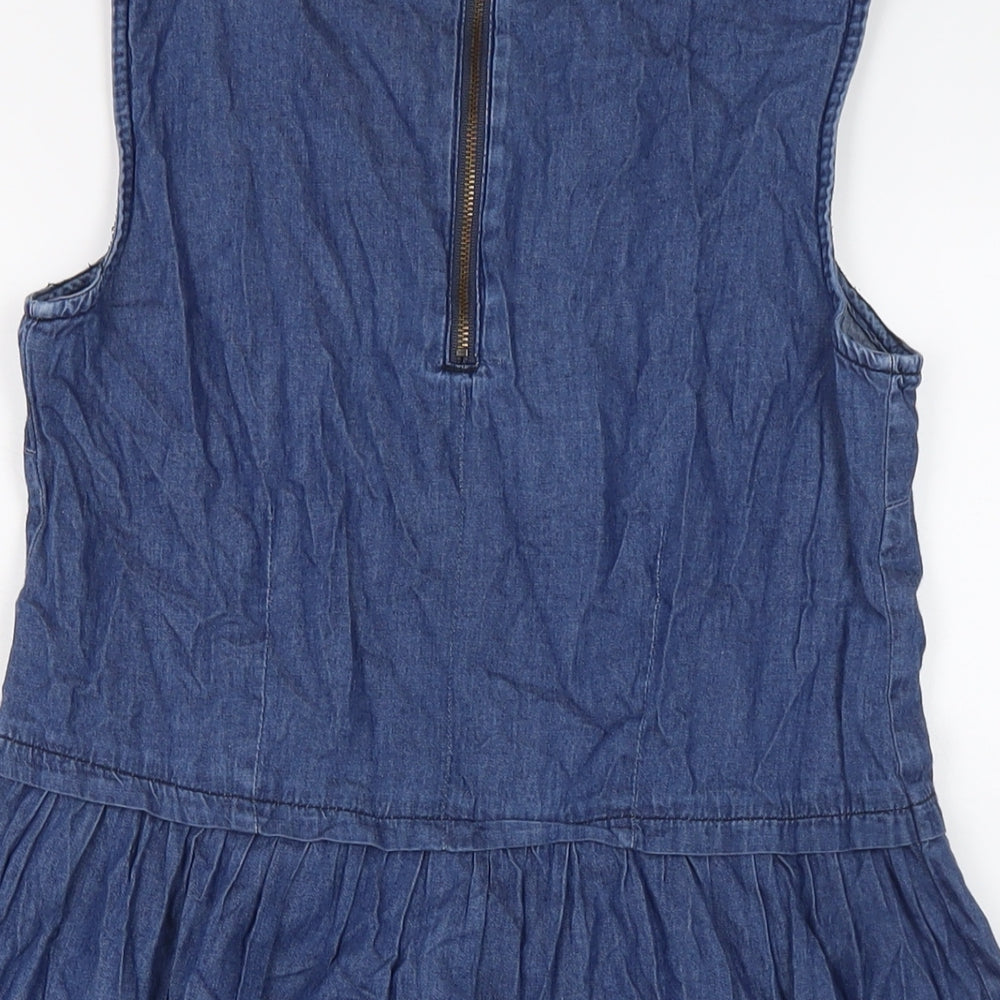 Dorothy Perkins Womens Blue Cotton A-Line Size 10 Round Neck Zip