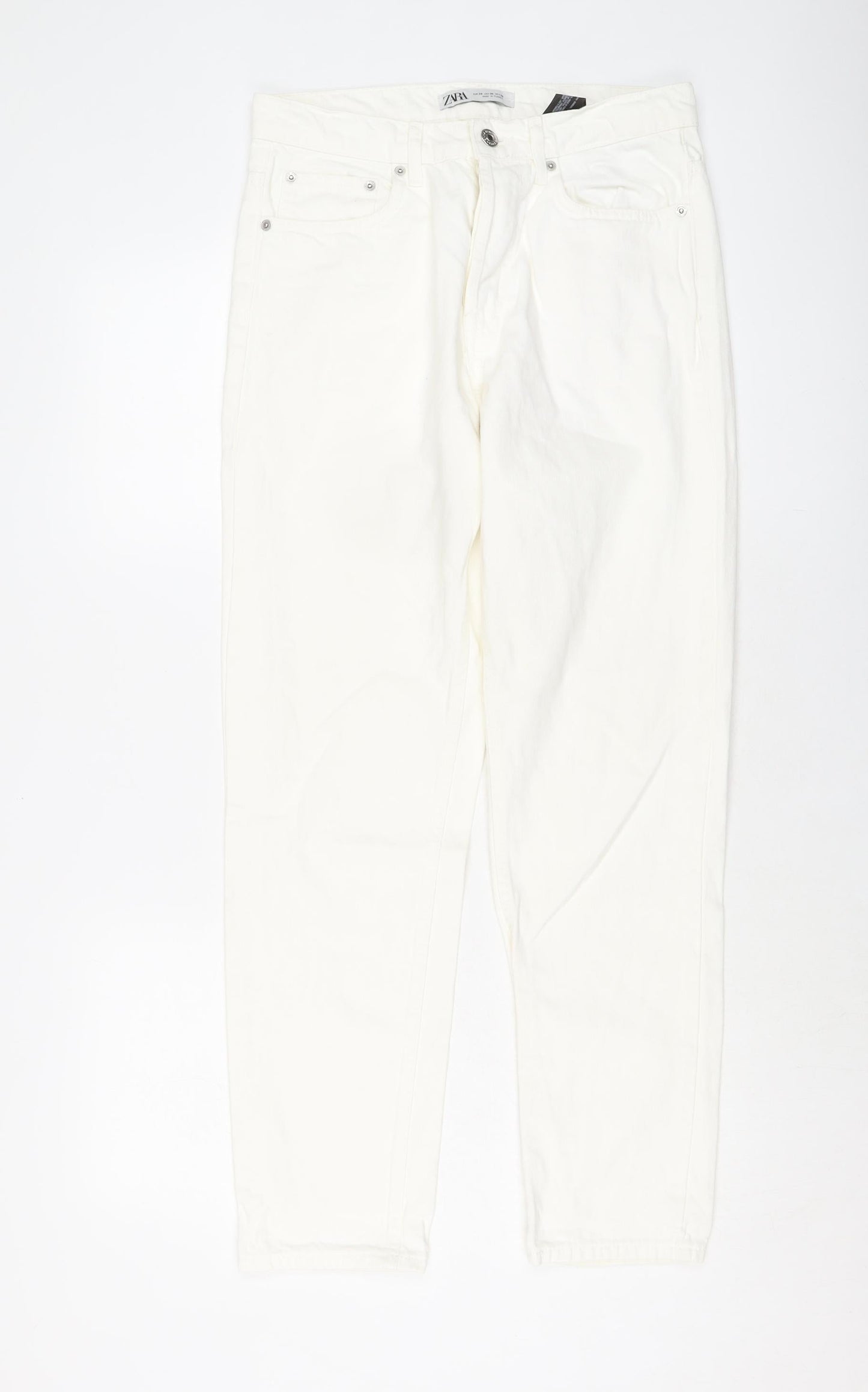 Zara Womens Ivory Cotton Mom Jeans Size 10 L30 in Regular Button