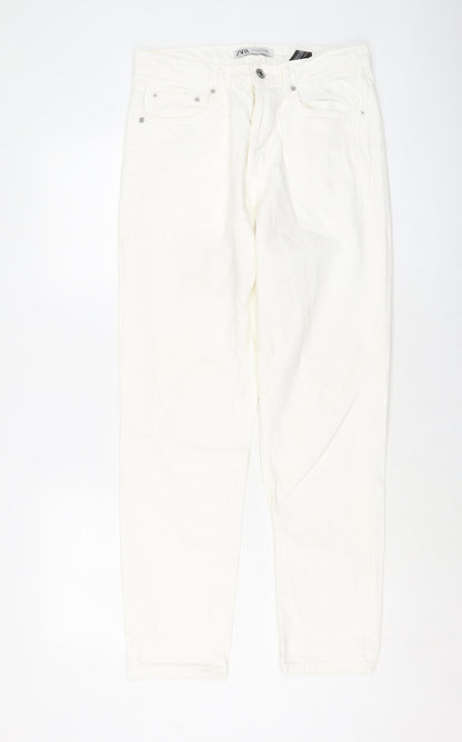 Zara Womens Ivory Cotton Mom Jeans Size 10 L30 in Regular Button