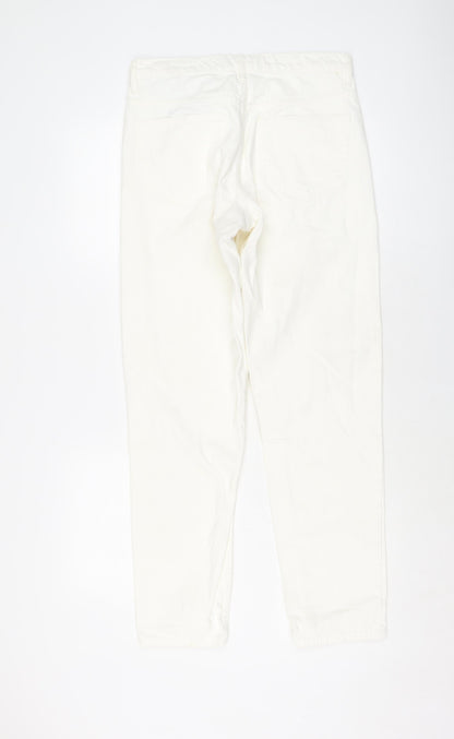 Zara Womens Ivory Cotton Mom Jeans Size 10 L30 in Regular Button