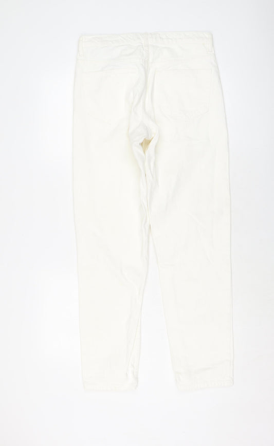 Zara Womens Ivory Cotton Mom Jeans Size 10 L30 in Regular Button