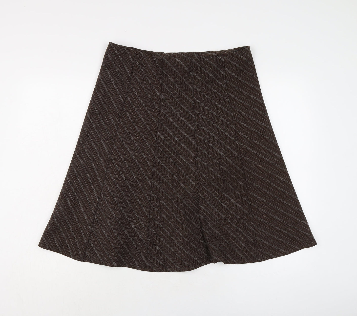 Marks and Spencer Womens Brown Striped Polyester Flare Skirt Size 12