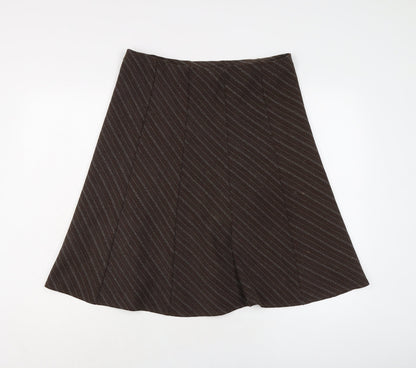 Marks and Spencer Womens Brown Striped Polyester Flare Skirt Size 12