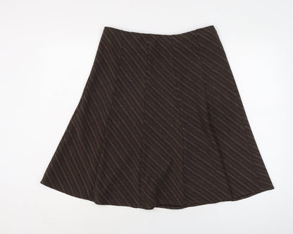 Marks and Spencer Womens Brown Striped Polyester Flare Skirt Size 12