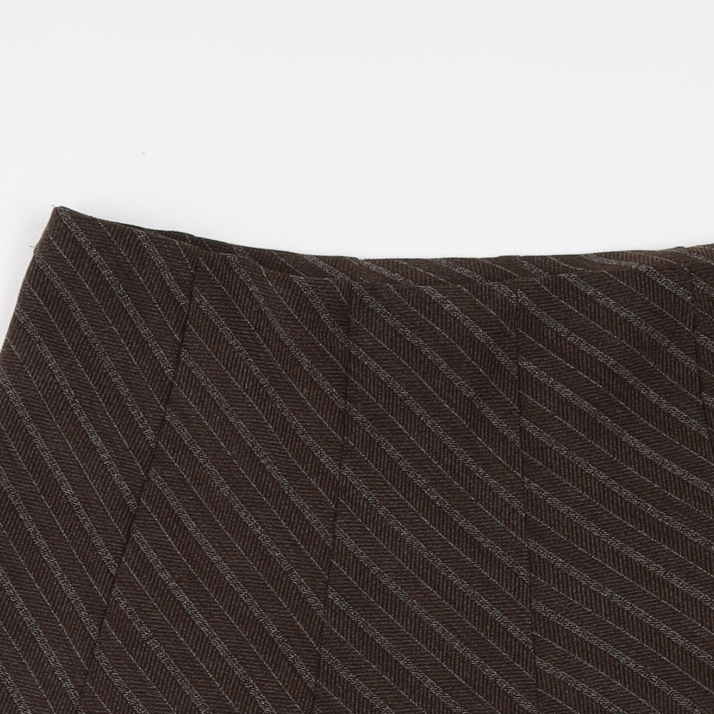 Marks and Spencer Womens Brown Striped Polyester Flare Skirt Size 12