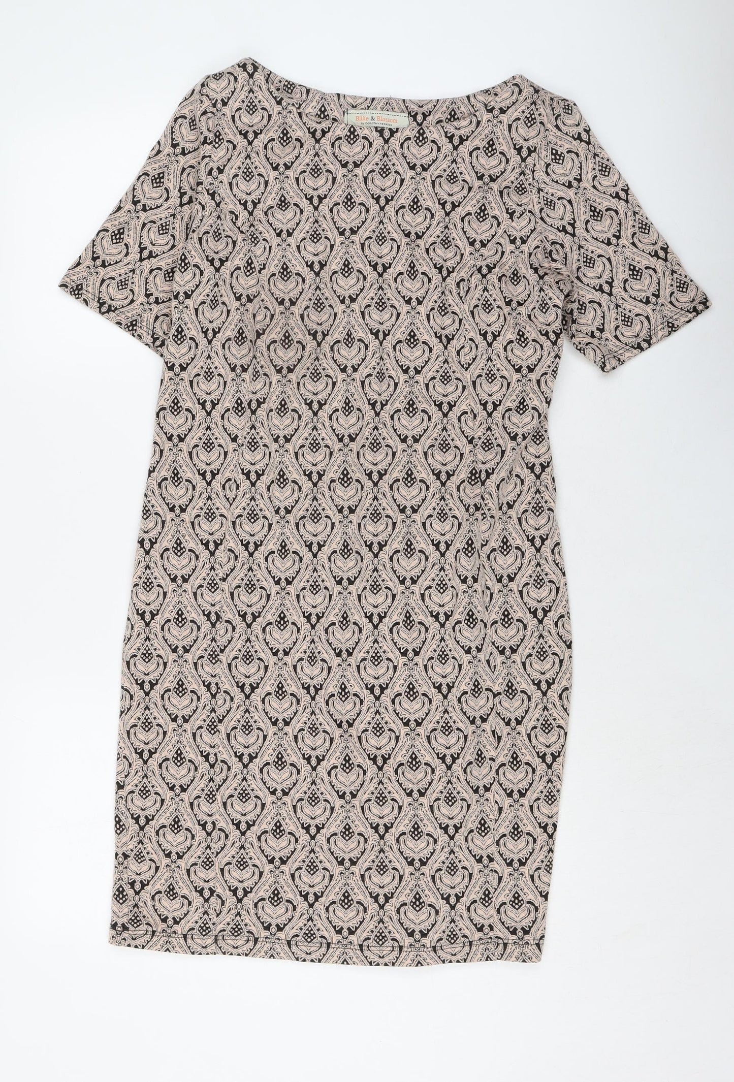 Dorothy Perkins Womens Beige Geometric Polyester Sheath Size 14 Round Neck Pullover