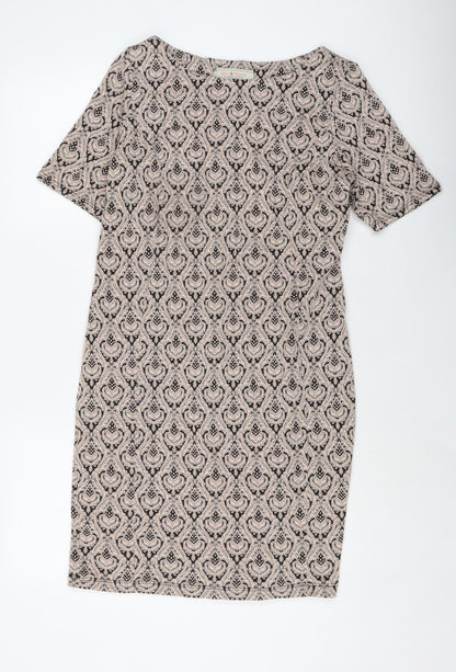 Dorothy Perkins Womens Beige Geometric Polyester Sheath Size 14 Round Neck Pullover