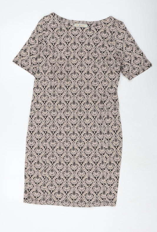 Dorothy Perkins Womens Beige Geometric Polyester Sheath Size 14 Round Neck Pullover