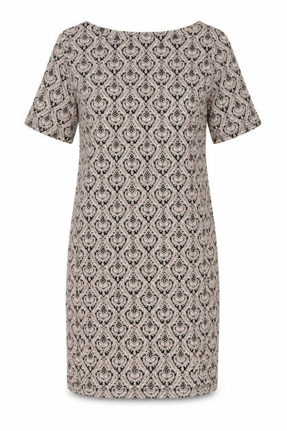 Dorothy Perkins Womens Beige Geometric Polyester Sheath Size 14 Round Neck Pullover