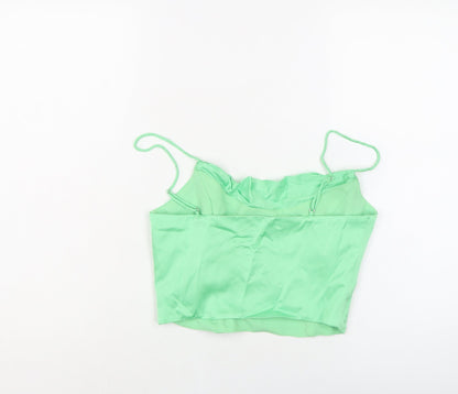 Zara Womens Green Viscose Cropped Tank Size S Collared