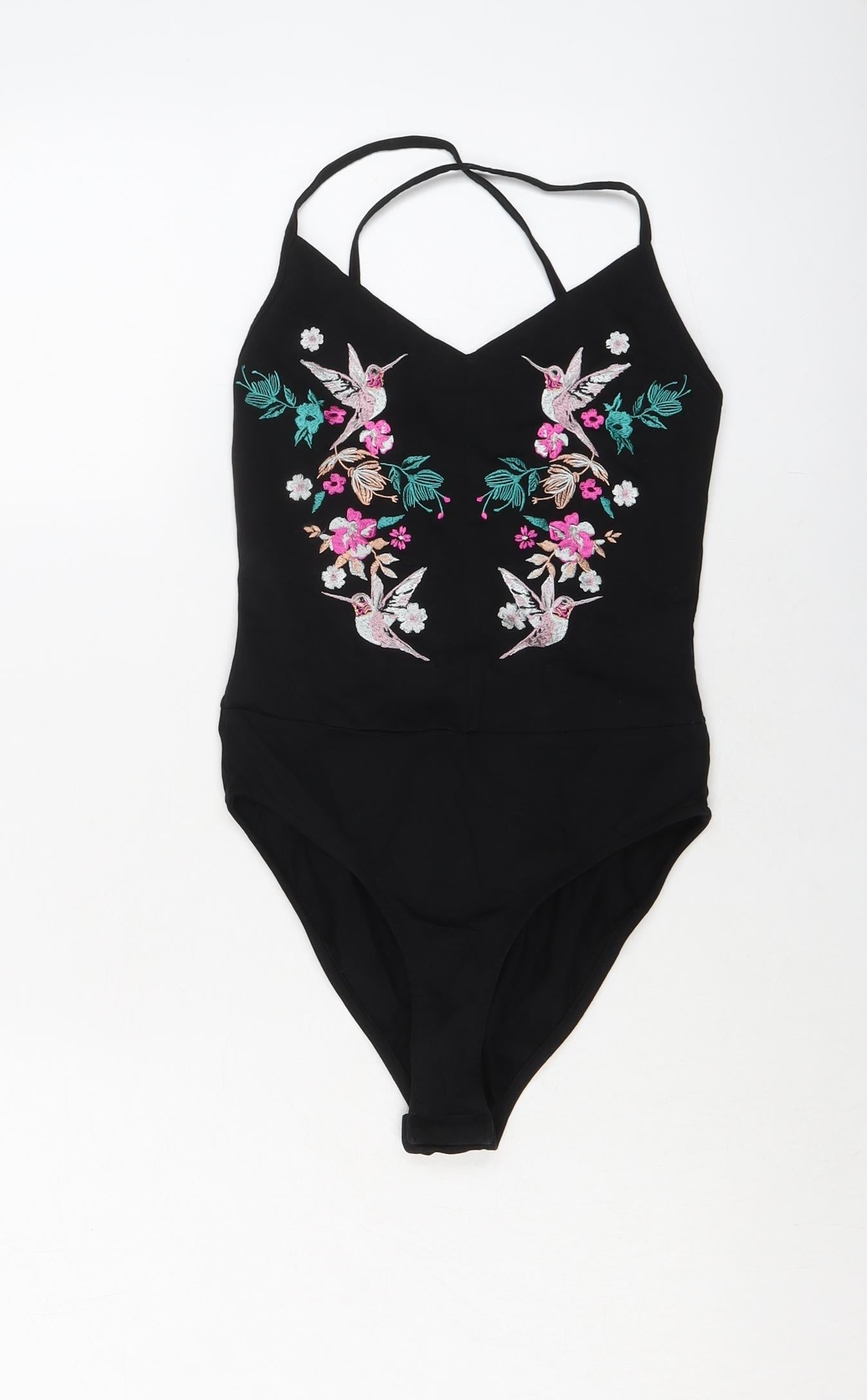 Lipsy Womens Black Floral Cotton Bodysuit One-Piece Size 6 Snap