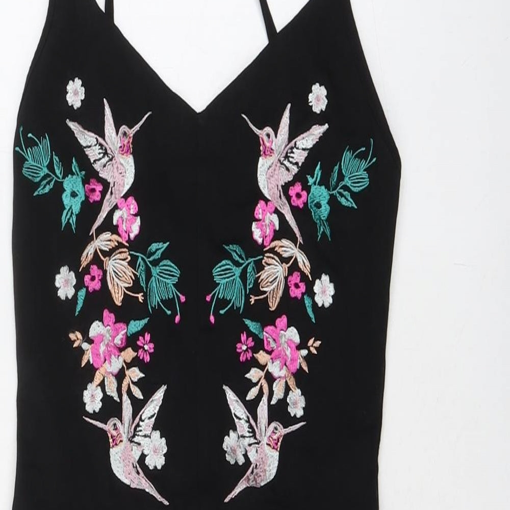 Lipsy Womens Black Floral Cotton Bodysuit One-Piece Size 6 Snap