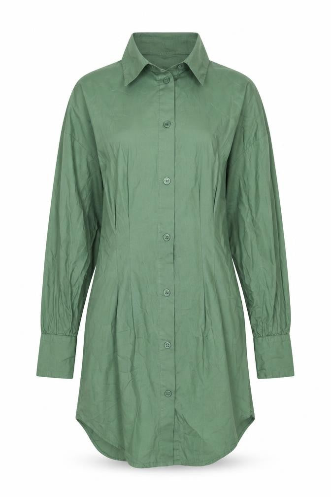 PRETTYLITTLETHING Womens Green Cotton Shirt Dress Size 8 Collared Button