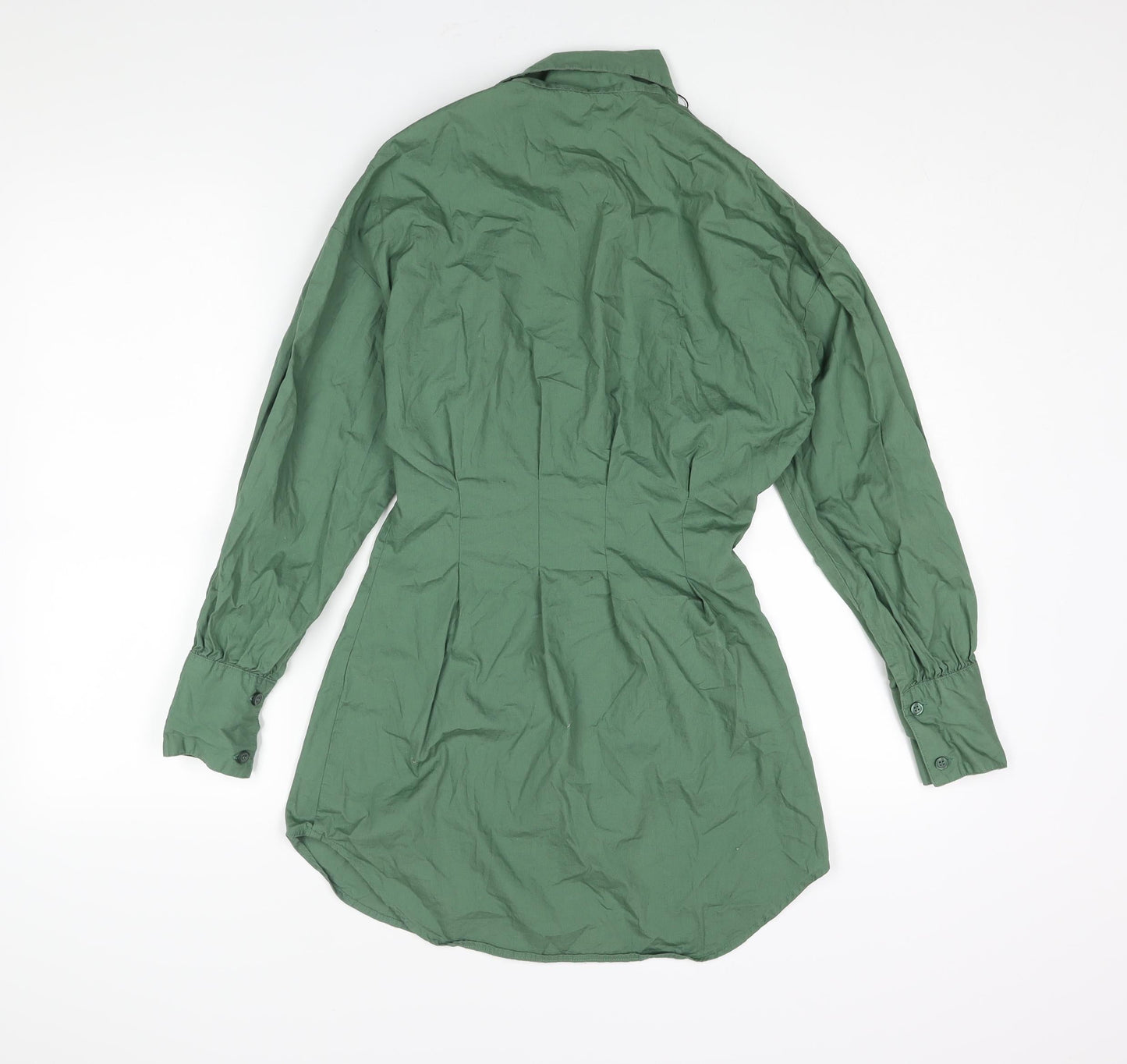 PRETTYLITTLETHING Womens Green Cotton Shirt Dress Size 8 Collared Button