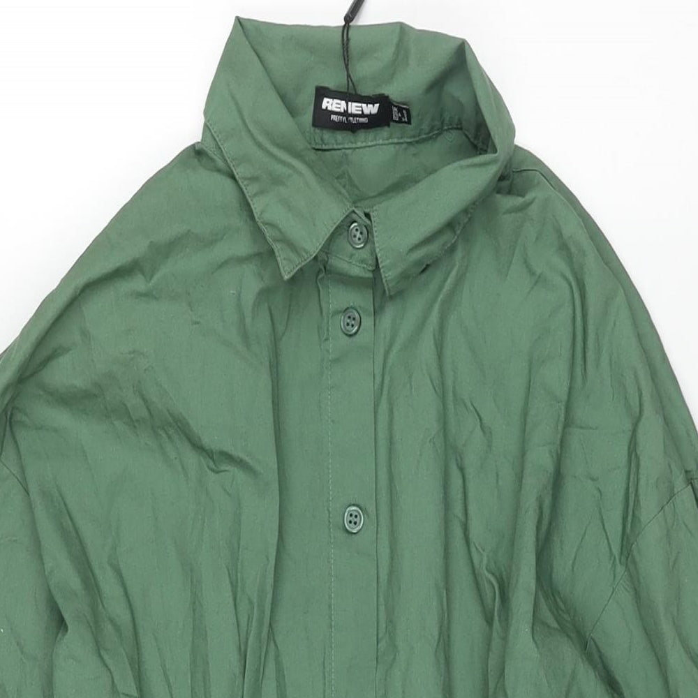 PRETTYLITTLETHING Womens Green Cotton Shirt Dress Size 8 Collared Button