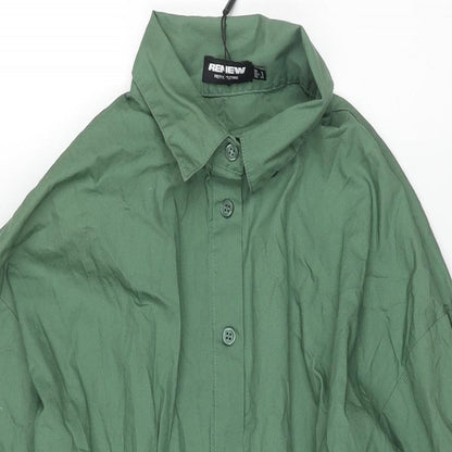 PRETTYLITTLETHING Womens Green Cotton Shirt Dress Size 8 Collared Button