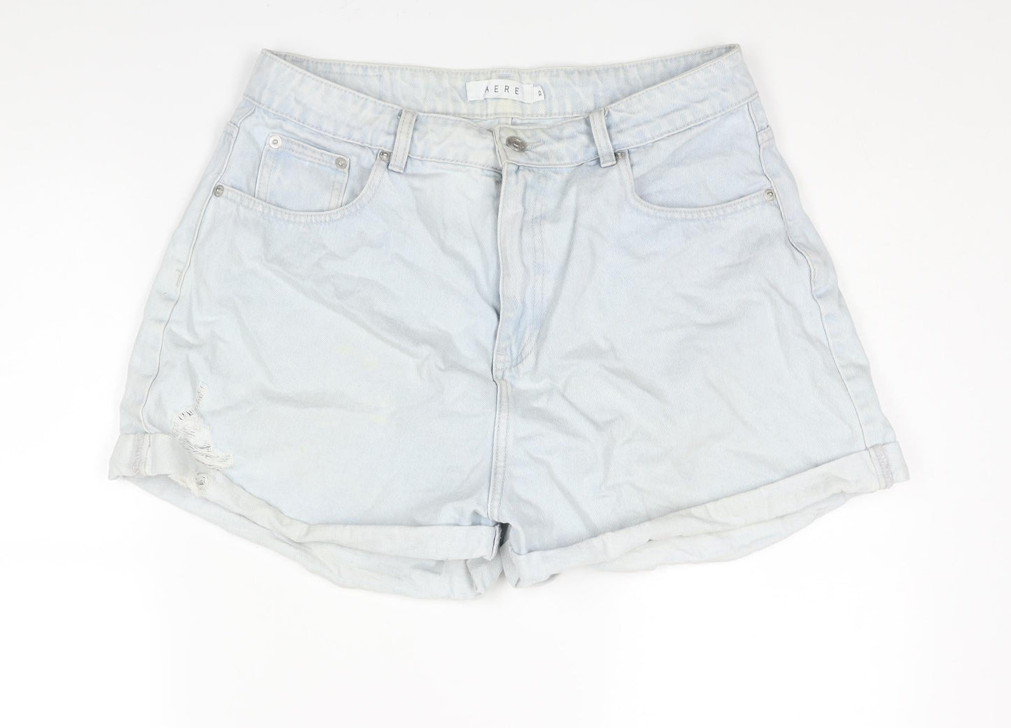 Aere Womens Blue Cotton Boyfriend Shorts Size 32 in Regular Zip - Distressed