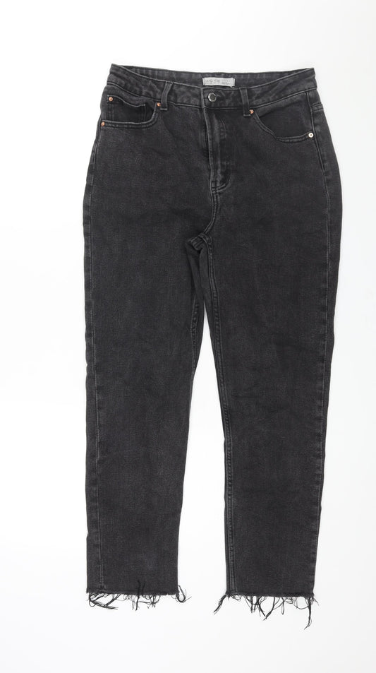 Denim & Co. Womens Grey Cotton Mom Jeans Size 14 L27 in Regular Zip - Raw Hem