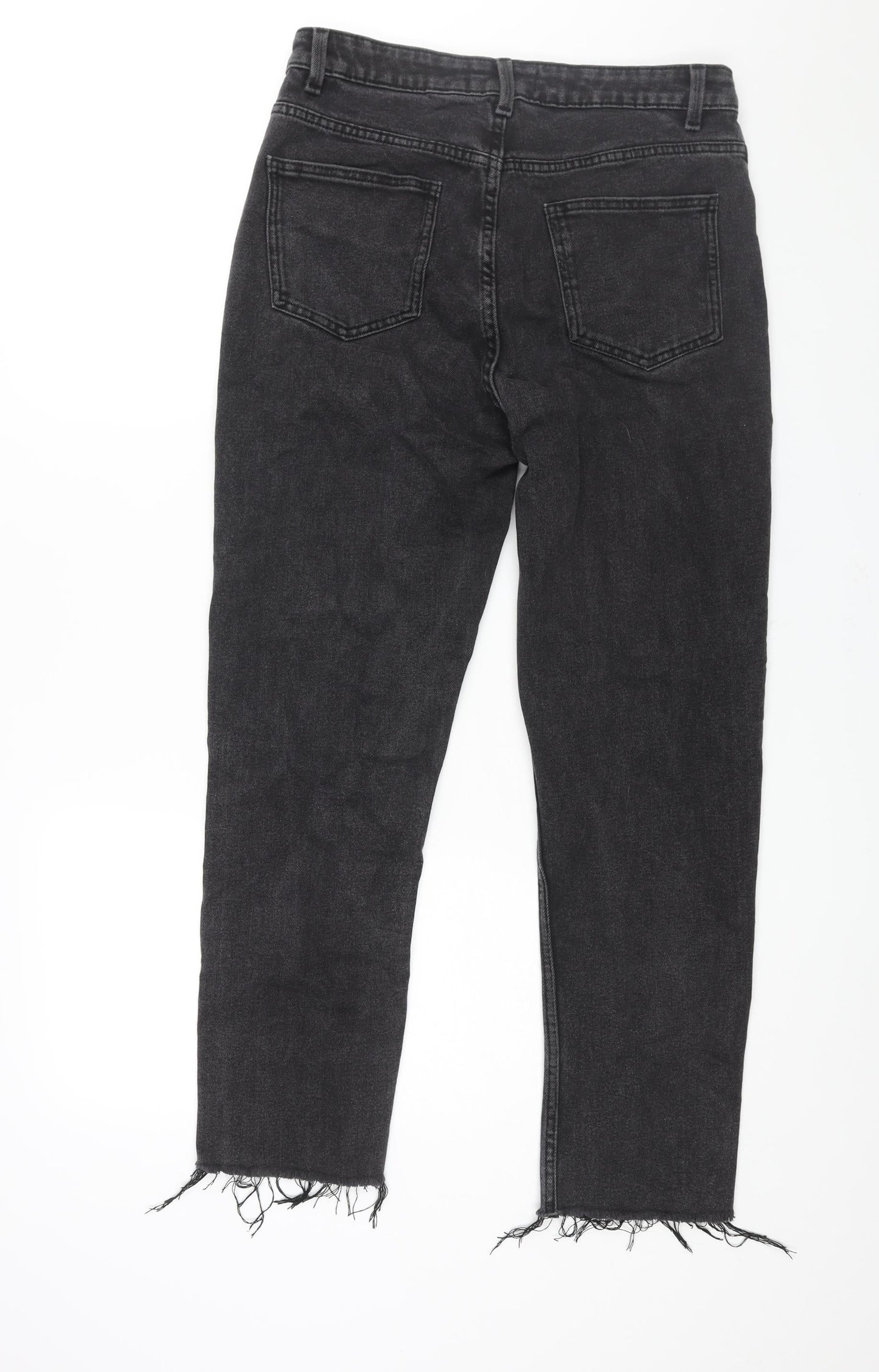 Denim & Co. Womens Grey Cotton Mom Jeans Size 14 L27 in Regular Zip - Raw Hem