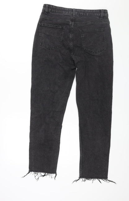 Denim & Co. Womens Grey Cotton Mom Jeans Size 14 L27 in Regular Zip - Raw Hem