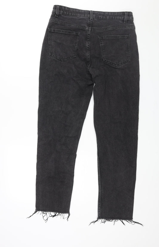 Denim & Co. Womens Grey Cotton Mom Jeans Size 14 L27 in Regular Zip - Raw Hem