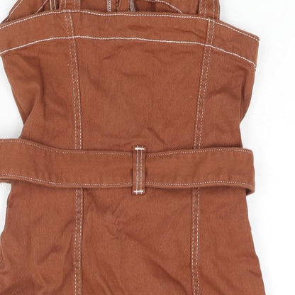 Divided by H&M Womens Brown Cotton Mini Size 8 Square Neck Zip - Belted