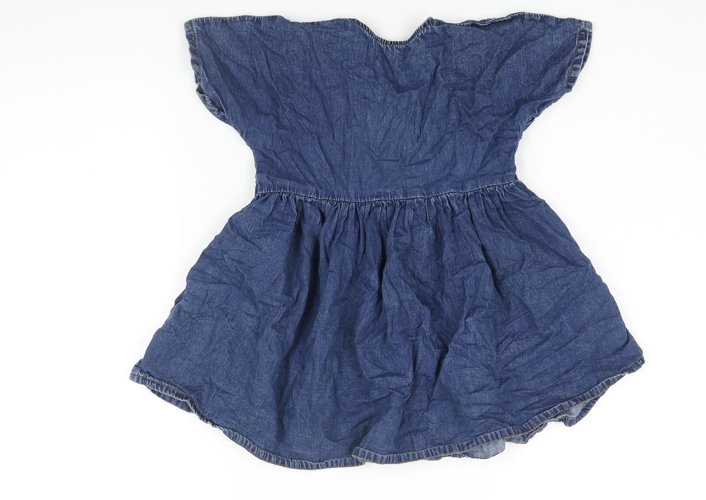 NEXT Girls Blue Cotton A-Line Size 4 Years Round Neck Button