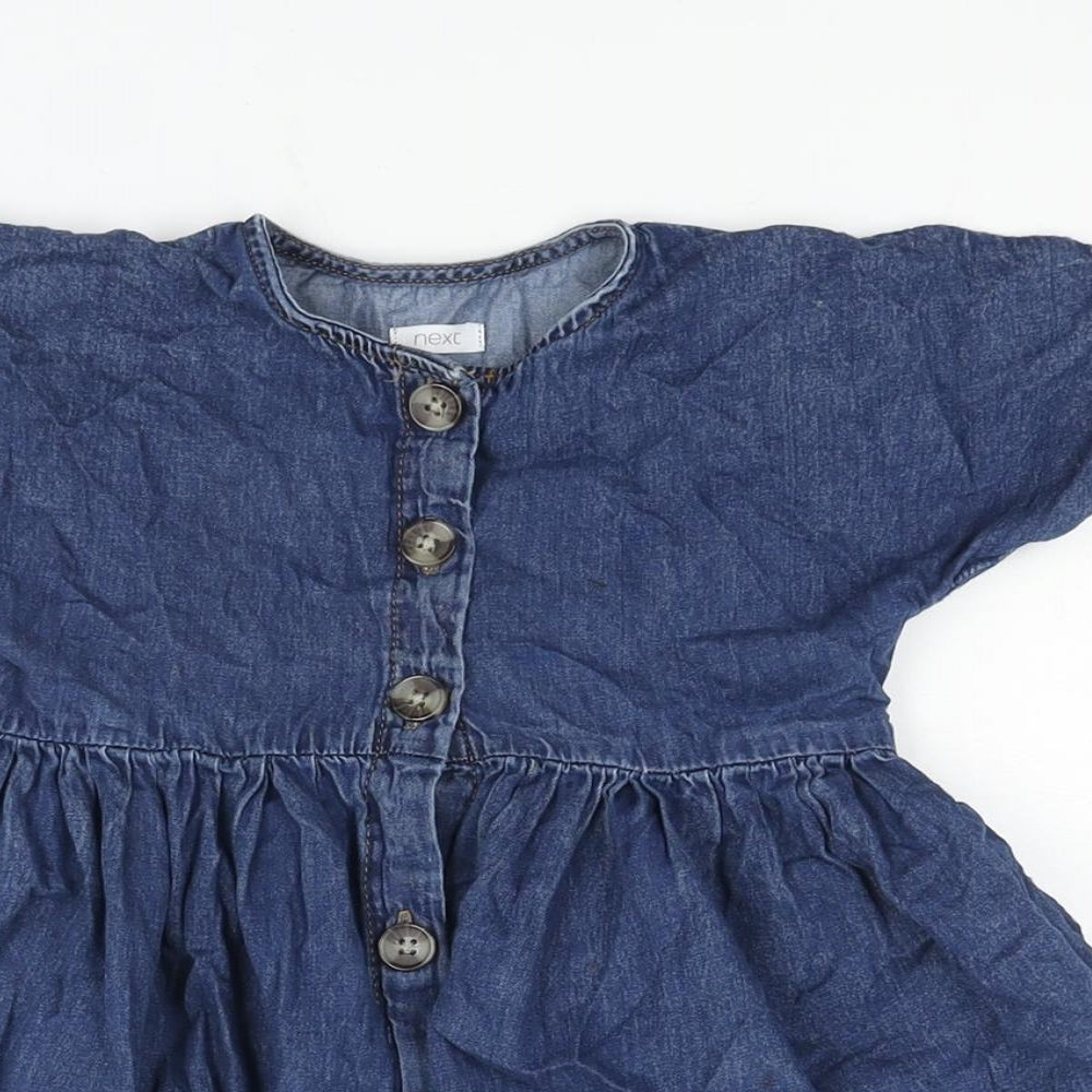 NEXT Girls Blue Cotton A-Line Size 4 Years Round Neck Button