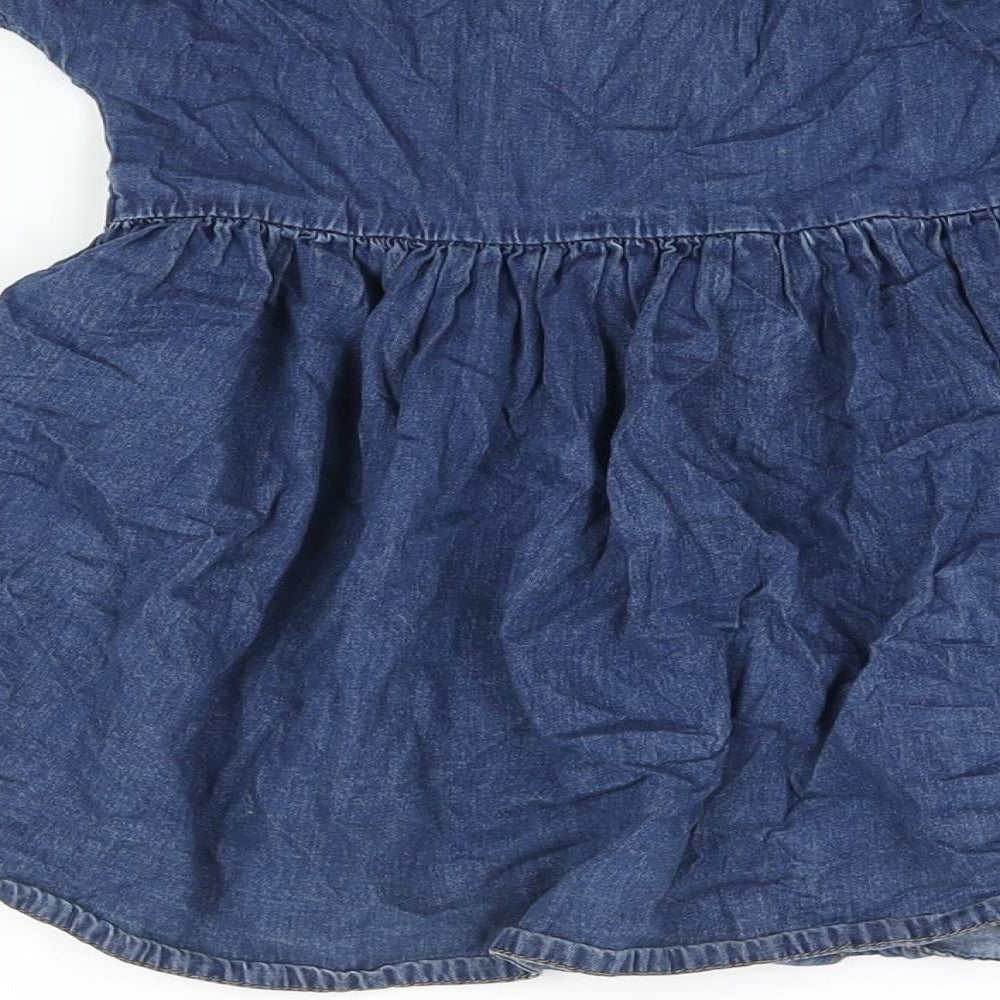 NEXT Girls Blue Cotton A-Line Size 4 Years Round Neck Button