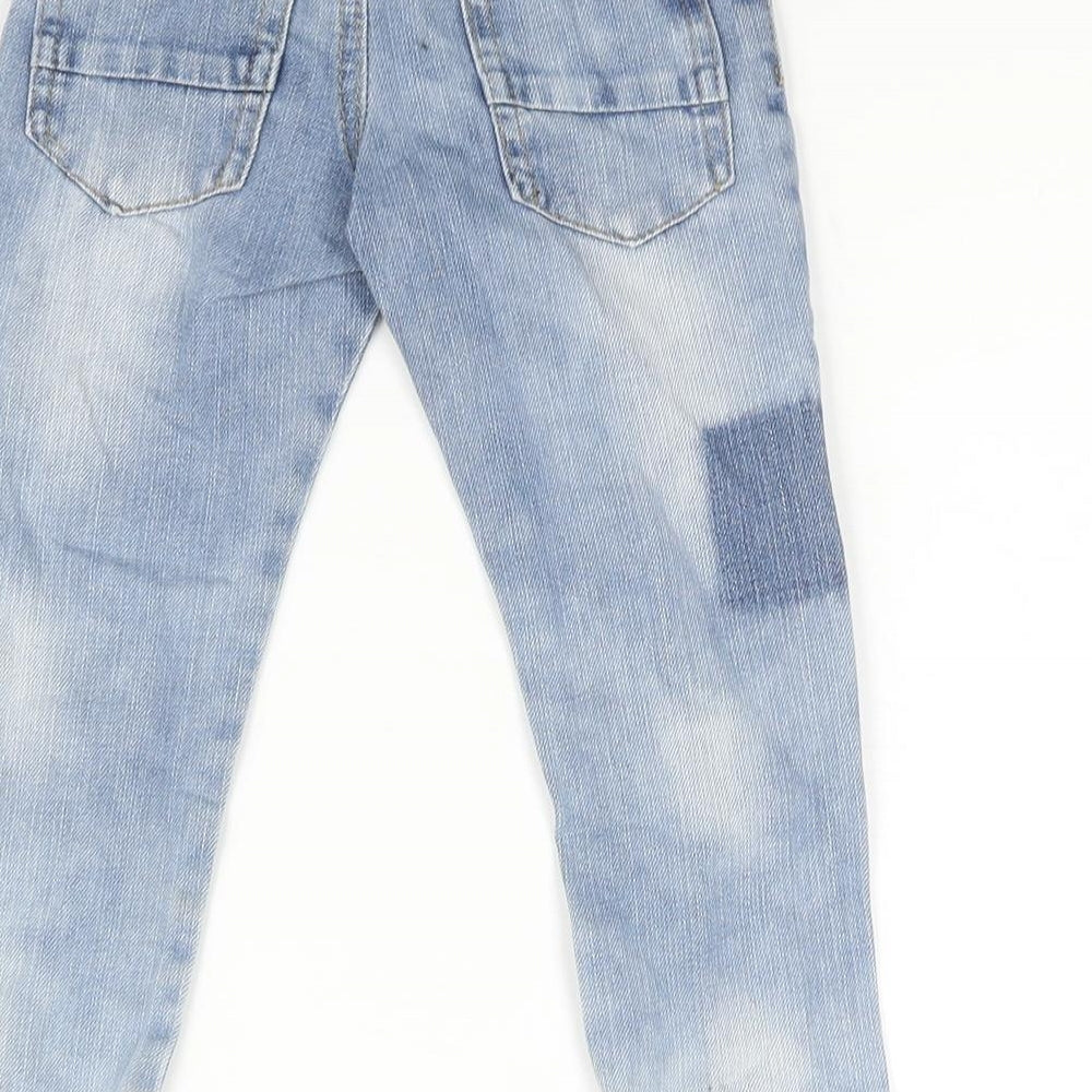 Woolworths Boys Blue Cotton Tapered Jeans Size 2 Years Regular Zip - Elasticated Waist Embroidered Detail