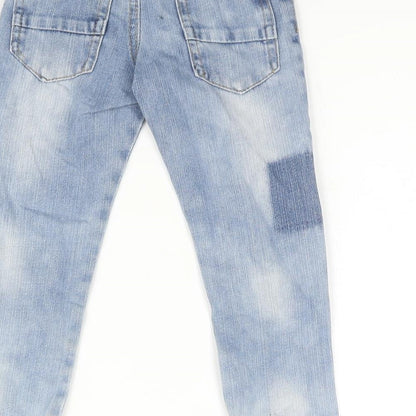 Woolworths Boys Blue Cotton Tapered Jeans Size 2 Years Regular Zip - Elasticated Waist Embroidered Detail