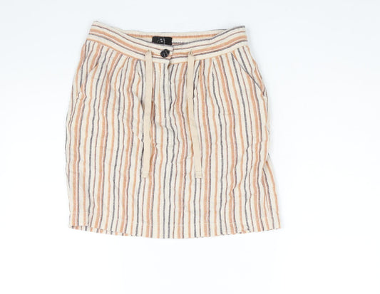 NEXT Womens Multicoloured Striped Linen Straight & Pencil Skirt Size 10 Zip - Drawstring