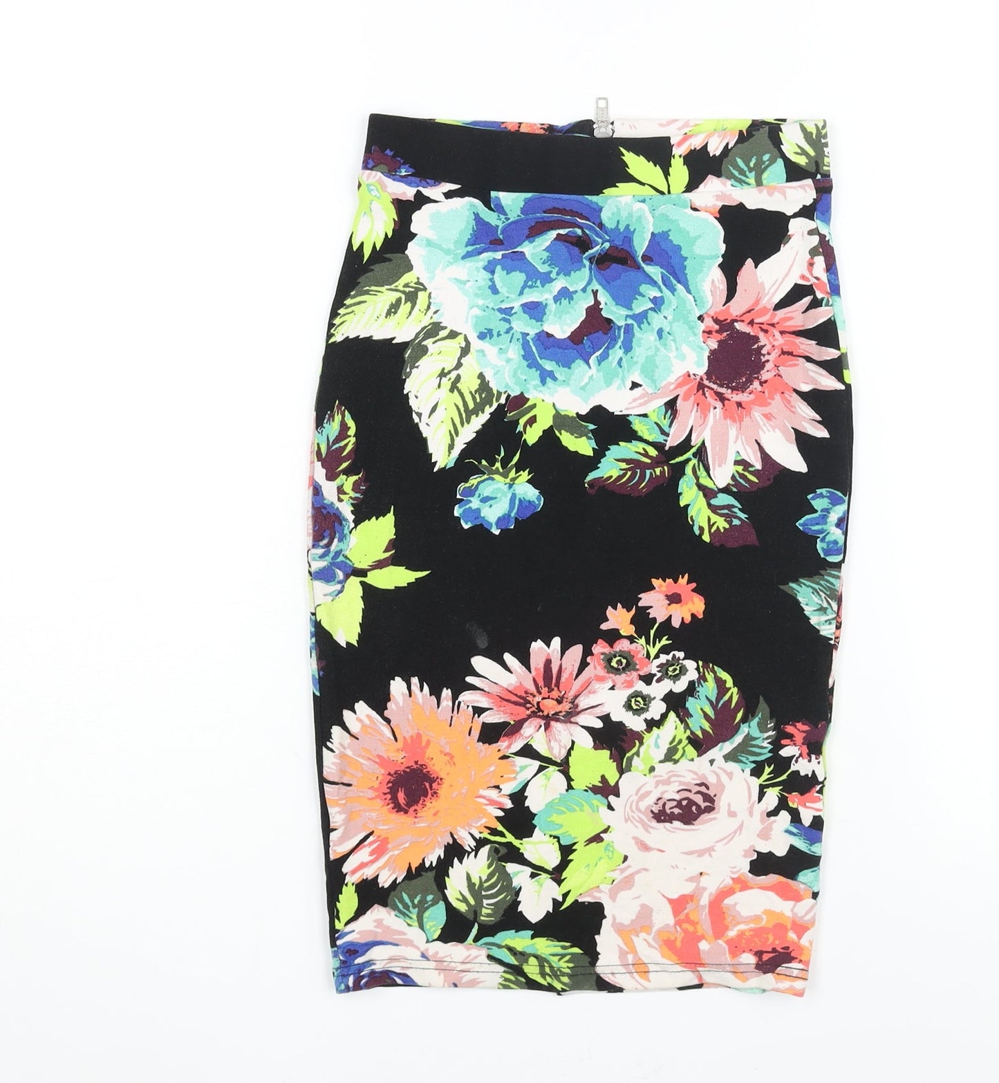 H&M Womens Multicoloured Floral Polyester Straight & Pencil Skirt Size XS Zip - Mark on front