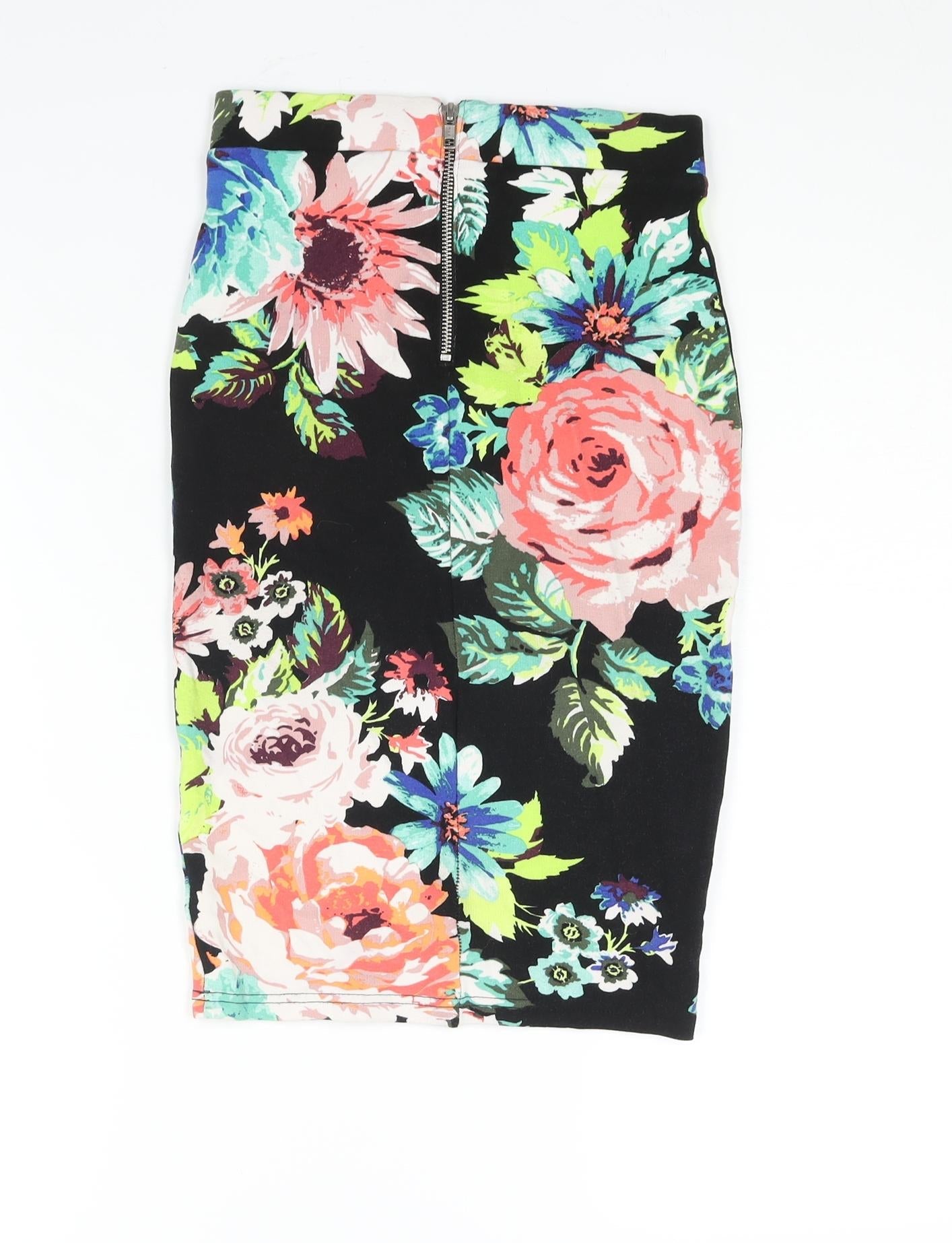 H&M Womens Multicoloured Floral Polyester Straight & Pencil Skirt Size XS Zip - Mark on front