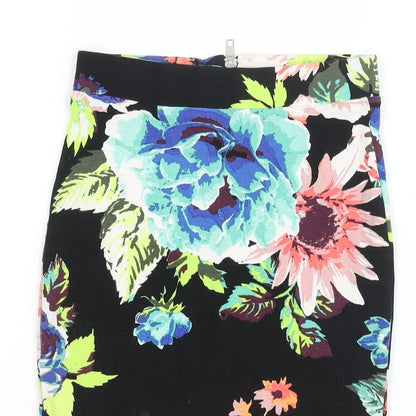H&M Womens Multicoloured Floral Polyester Straight & Pencil Skirt Size XS Zip - Mark on front