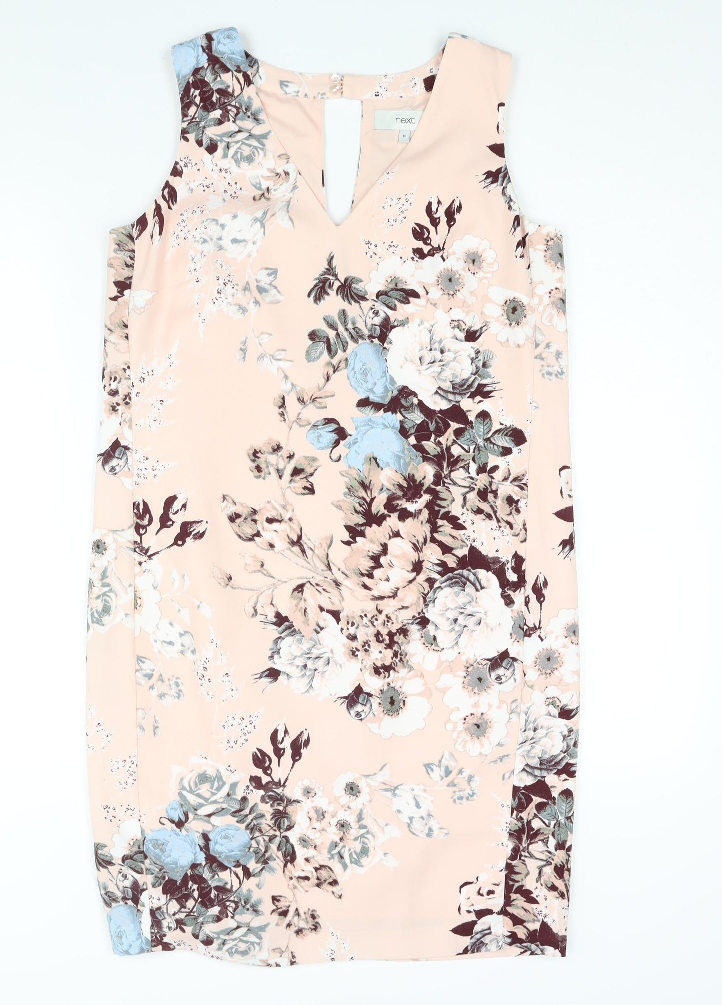 NEXT Womens Pink Floral Polyester Shift Size 10 V-Neck Button