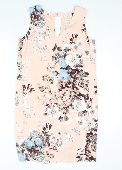 NEXT Womens Pink Floral Polyester Shift Size 10 V-Neck Button