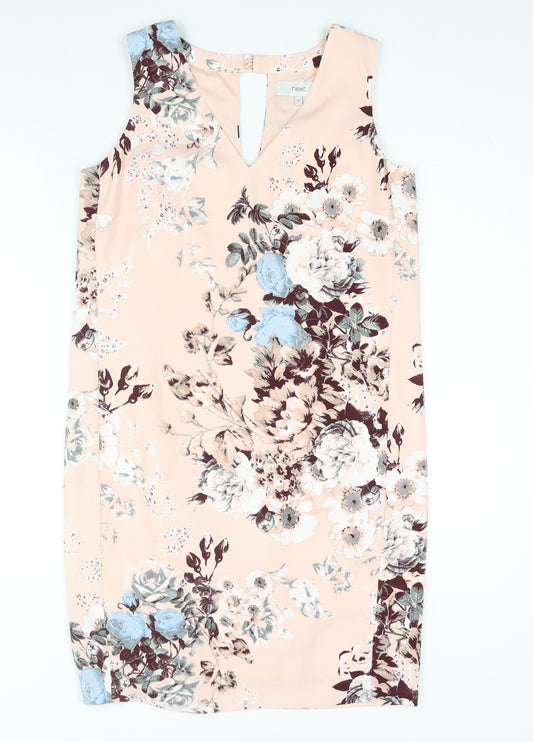 NEXT Womens Pink Floral Polyester Shift Size 10 V-Neck Button