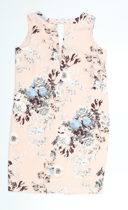 NEXT Womens Pink Floral Polyester Shift Size 10 V-Neck Button