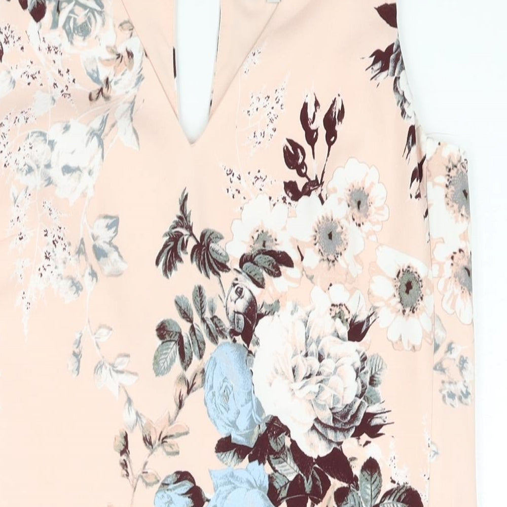 NEXT Womens Pink Floral Polyester Shift Size 10 V-Neck Button