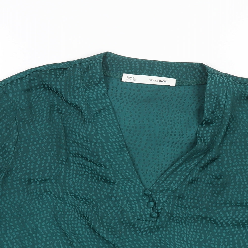 Womens UK Size L Sfera Green Basic Blouse