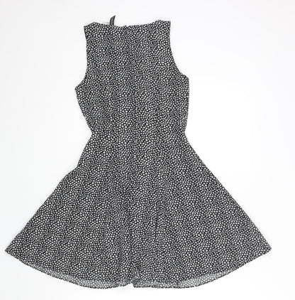 Divided by H&M Womens Black Geometric Polyester Skater Dress Size 6 Scoop Neck Zip - Floral Print