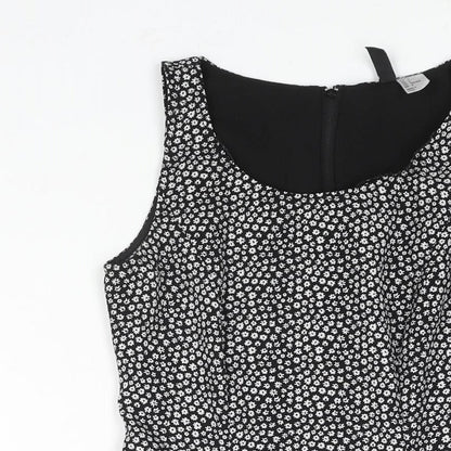 Divided by H&M Womens Black Geometric Polyester Skater Dress Size 6 Scoop Neck Zip - Floral Print