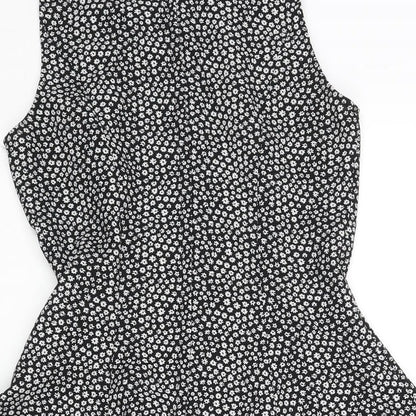 Divided by H&M Womens Black Geometric Polyester Skater Dress Size 6 Scoop Neck Zip - Floral Print